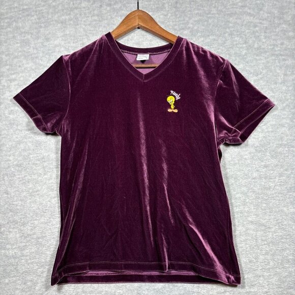 Vtg Tweety Velvet T-Shirt Tee Sz‎ L Warner Bros.Womens Purple - Picture 1 of 5